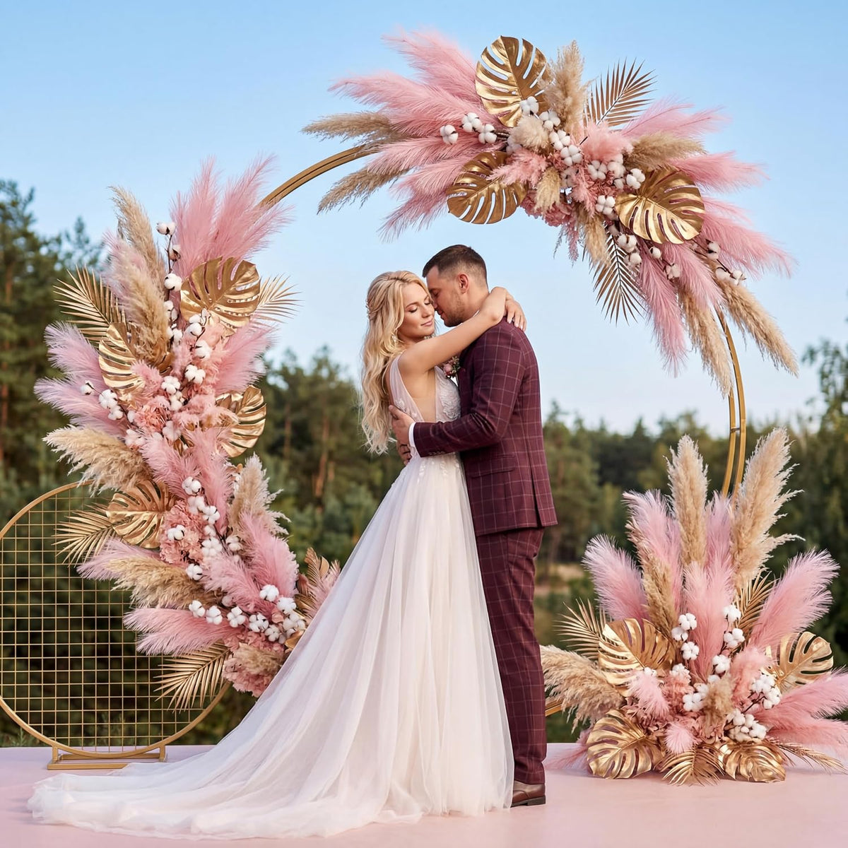 72 Pcs Pink Pampas Grass Decor for Wedding Bridal Shower DIY 21.7 Inches Faux Tall Pampas Grass Bulk Artificial Dried Flowers Feathers for Vase Filler Pastel Home Decor Party Bathroom Wall