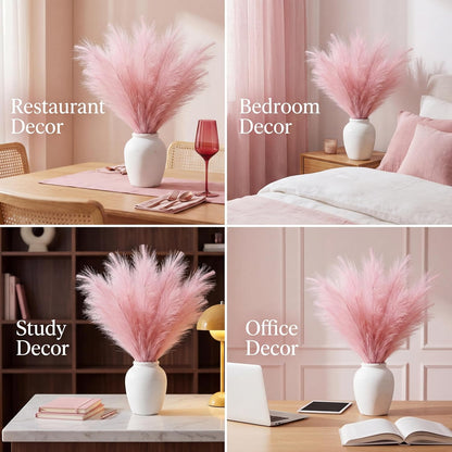 72 Pcs Pink Pampas Grass Decor for Wedding Bridal Shower DIY 21.7 Inches Faux Tall Pampas Grass Bulk Artificial Dried Flowers Feathers for Vase Filler Pastel Home Decor Party Bathroom Wall