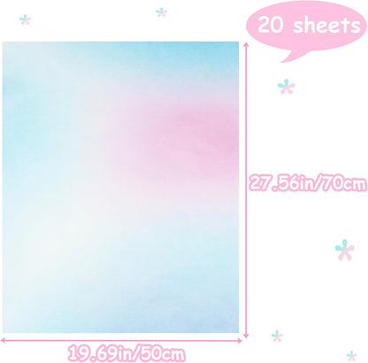 20 Sheets Pink Blue Gradient Gift Wrapping Paper for DIY, 20x27.5in