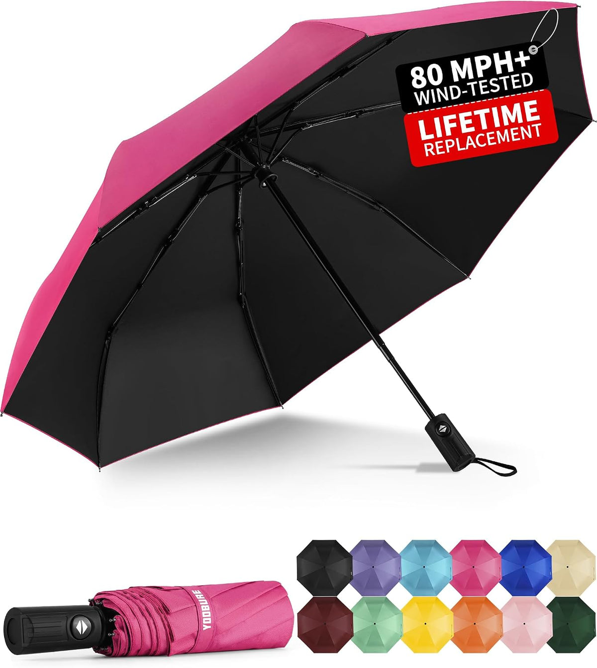 Windproof Automatic Travel Umbrella, Compact Folding UV Sun & Rain