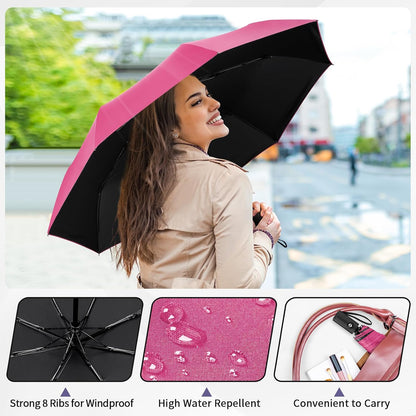 Windproof Automatic Travel Umbrella, Compact Folding UV Sun & Rain