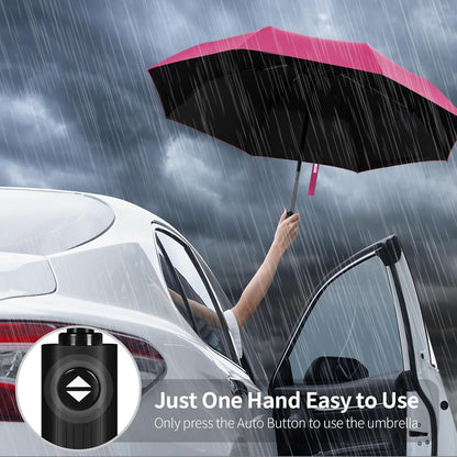Windproof Automatic Travel Umbrella, Compact Folding UV Sun & Rain