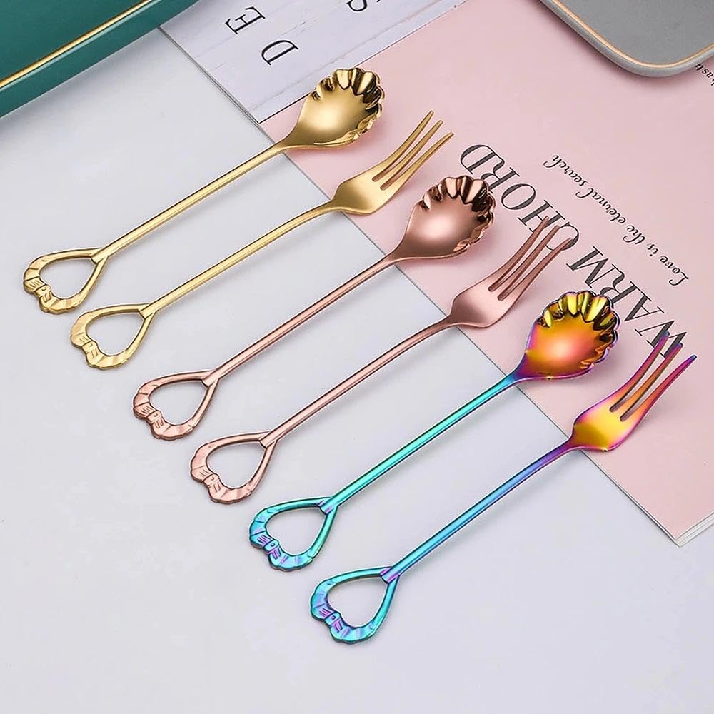 COMIART 304 Stainless Steel Shell-Shaped Coffee & Dessert Spoon & Fruit Fork - Wedding Favor Cutlery Set(Rose Gold,Spoon)