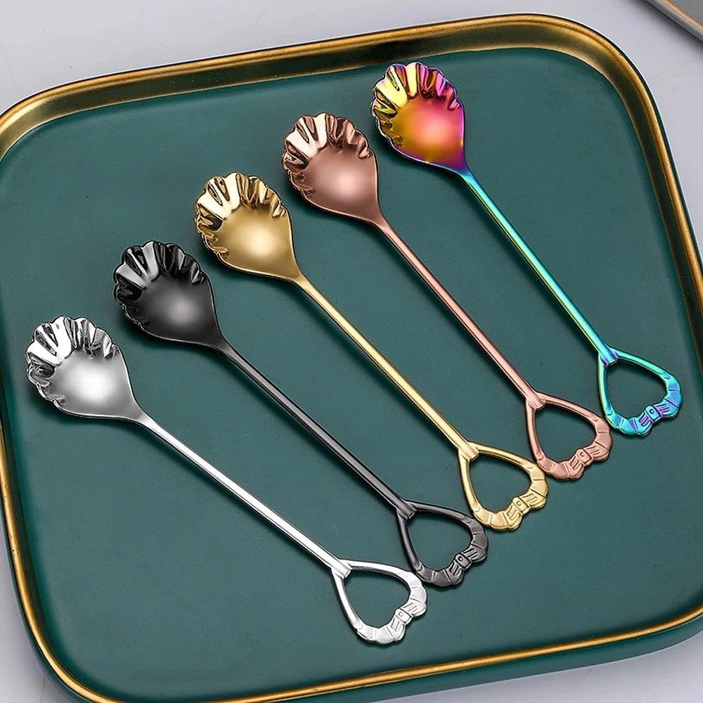 COMIART 304 Stainless Steel Shell-Shaped Coffee & Dessert Spoon & Fruit Fork - Wedding Favor Cutlery Set(Rose Gold,Spoon)