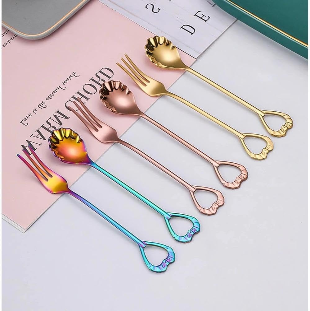COMIART 304 Stainless Steel Shell-Shaped Coffee & Dessert Spoon & Fruit Fork - Wedding Favor Cutlery Set(Rose Gold,Spoon)