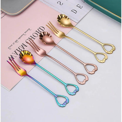 COMIART 304 Stainless Steel Shell-Shaped Coffee & Dessert Spoon & Fruit Fork - Wedding Favor Cutlery Set(Rose Gold,Spoon)