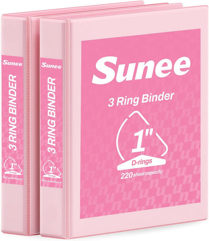 3 Ring Binder 1 Inch D Ring, Clear View Binder Three Ring PVC-Free (Fit 8.5x11 Inches) for School or Office Supplies, Pink, 2 Pack
