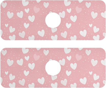 Light Pink Heart Valentines Day Faucet Drying mat Silicone Kitchen Faucet Mat Sink Splash Guard Drip Catcher Dish Soap Sponge Holder for Guard Bathroom Farmhouse M