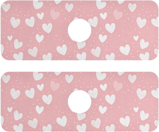 Light Pink Heart Valentines Day Faucet Drying mat Silicone Kitchen Faucet Mat Sink Splash Guard Drip Catcher Dish Soap Sponge Holder for Guard Bathroom Farmhouse M
