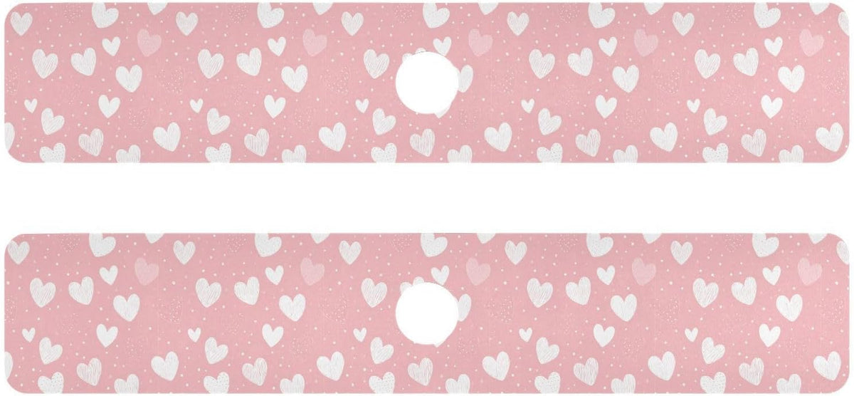 Light Pink Heart Valentines Day Faucet Drying mat Silicone Kitchen Faucet Mat Sink Splash Guard Drip Catcher Dish Soap Sponge Holder for Guard Bathroom Farmhouse M