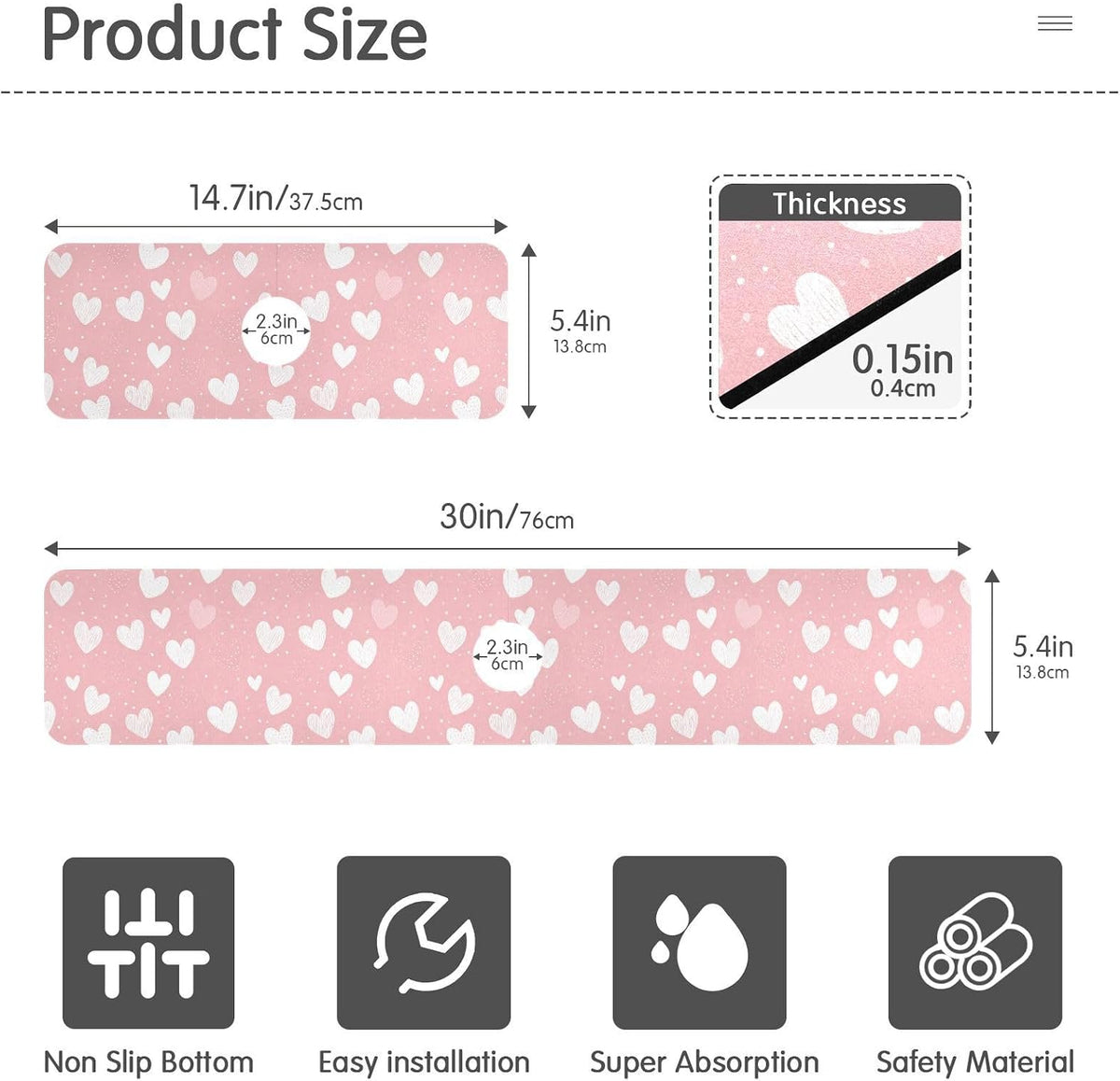 Light Pink Heart Valentines Day Faucet Drying mat Silicone Kitchen Faucet Mat Sink Splash Guard Drip Catcher Dish Soap Sponge Holder for Guard Bathroom Farmhouse M
