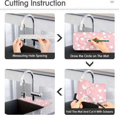 Light Pink Heart Valentines Day Faucet Drying mat Silicone Kitchen Faucet Mat Sink Splash Guard Drip Catcher Dish Soap Sponge Holder for Guard Bathroom Farmhouse M