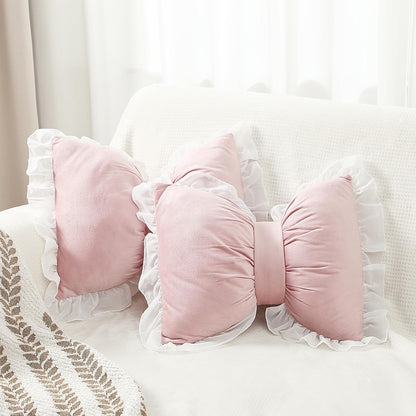 2 Pcs Bow Throw Pillows 15.7x12.6 in, Velvet, Pink