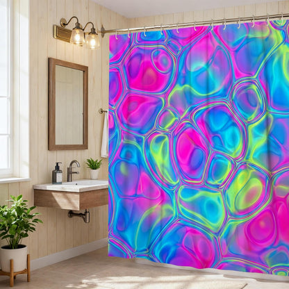 Bubble Shower Curtain, Modern Abstract Waves Circle Summer Peach Washable with Hooks Bathtub Cloth Curtains for Bathroom Bathtub Apartment Decor 72x72 Inch