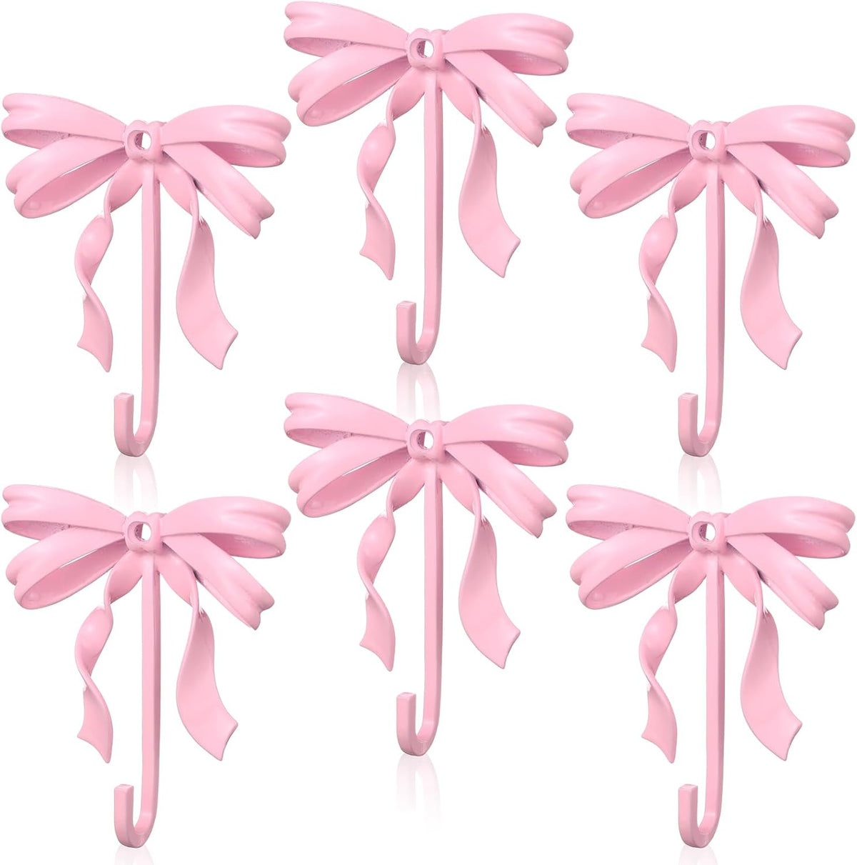 6 Pcs Pink Bow Wall Hooks Metal Decorative Bow Knot Door Hanger Coquette Wall Mount Hook for Coat Hat Towel Bathroom Kitchen Living Room Home Decor