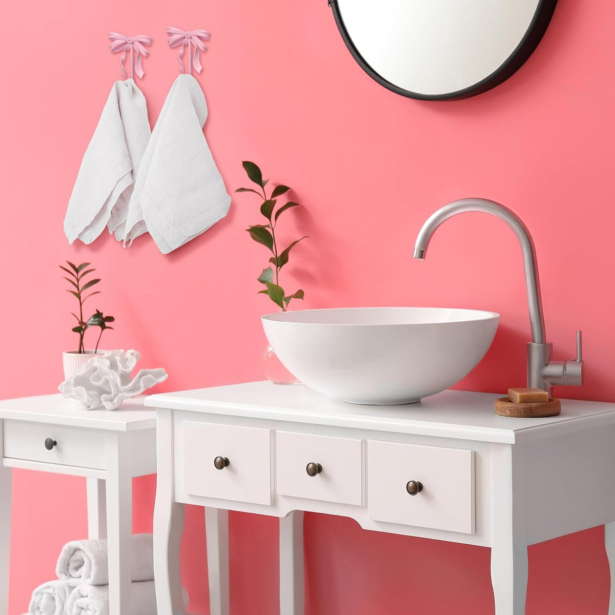 6 Pcs Pink Bow Wall Hooks Metal Decorative Bow Knot Door Hanger Coquette Wall Mount Hook for Coat Hat Towel Bathroom Kitchen Living Room Home Decor