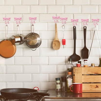 6 Pcs Pink Bow Wall Hooks Metal Decorative Bow Knot Door Hanger Coquette Wall Mount Hook for Coat Hat Towel Bathroom Kitchen Living Room Home Decor