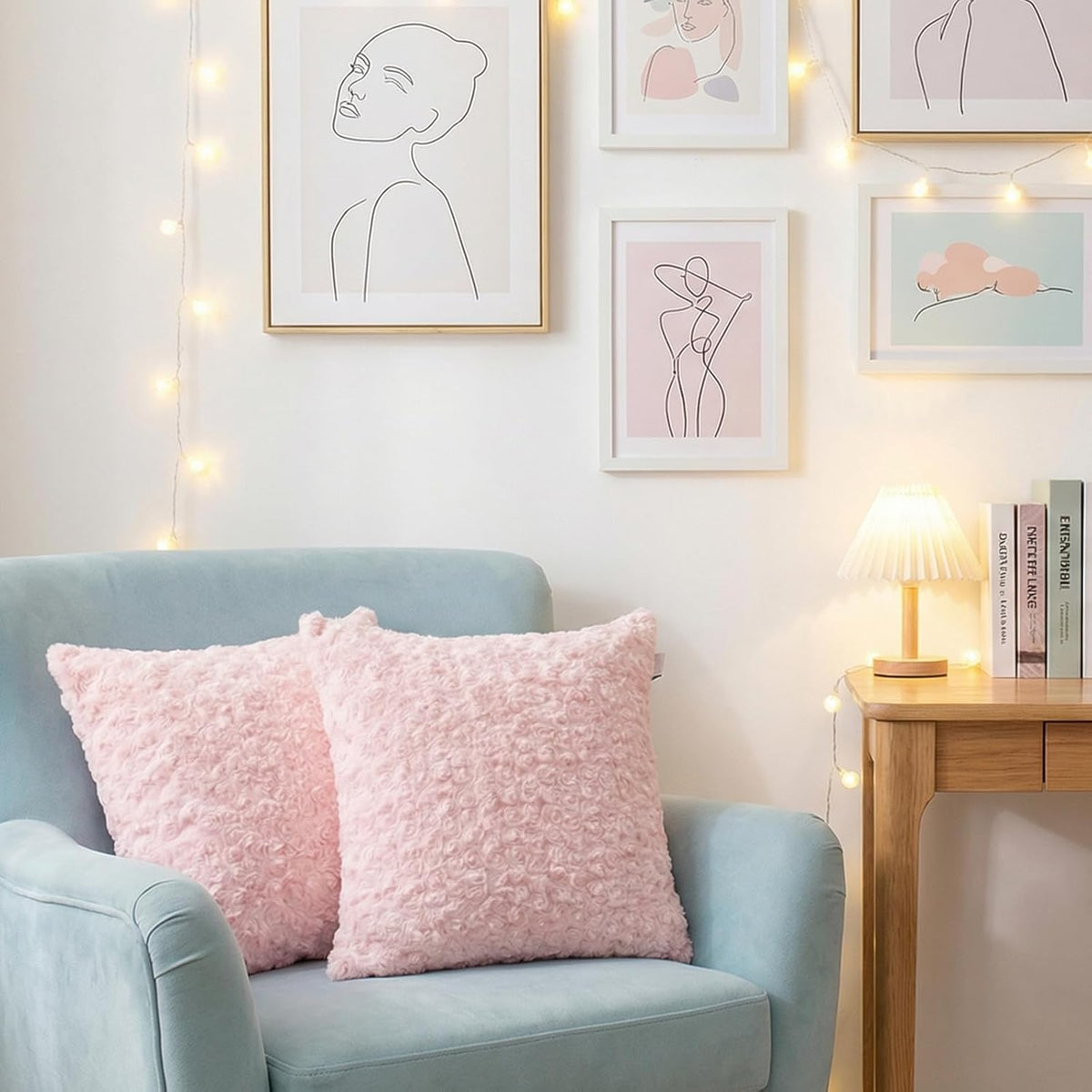 18 x 18 Pink Pillow Covers Couch Pillow Cases for Living Room Bed Room Faux Rabbit Fur with Rose Pattern Square Light Pink Cushion Covers for Bed Couch Sofa Chairs