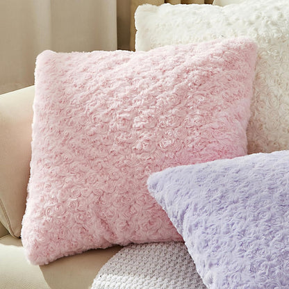 18 x 18 Pink Pillow Covers Couch Pillow Cases for Living Room Bed Room Faux Rabbit Fur with Rose Pattern Square Light Pink Cushion Covers for Bed Couch Sofa Chairs
