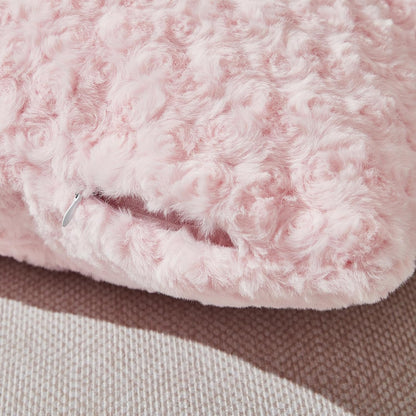 18 x 18 Pink Pillow Covers Couch Pillow Cases for Living Room Bed Room Faux Rabbit Fur with Rose Pattern Square Light Pink Cushion Covers for Bed Couch Sofa Chairs