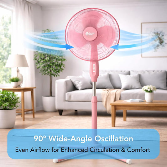16" Oscillating Pedestal Fan with Folding Base - Pink