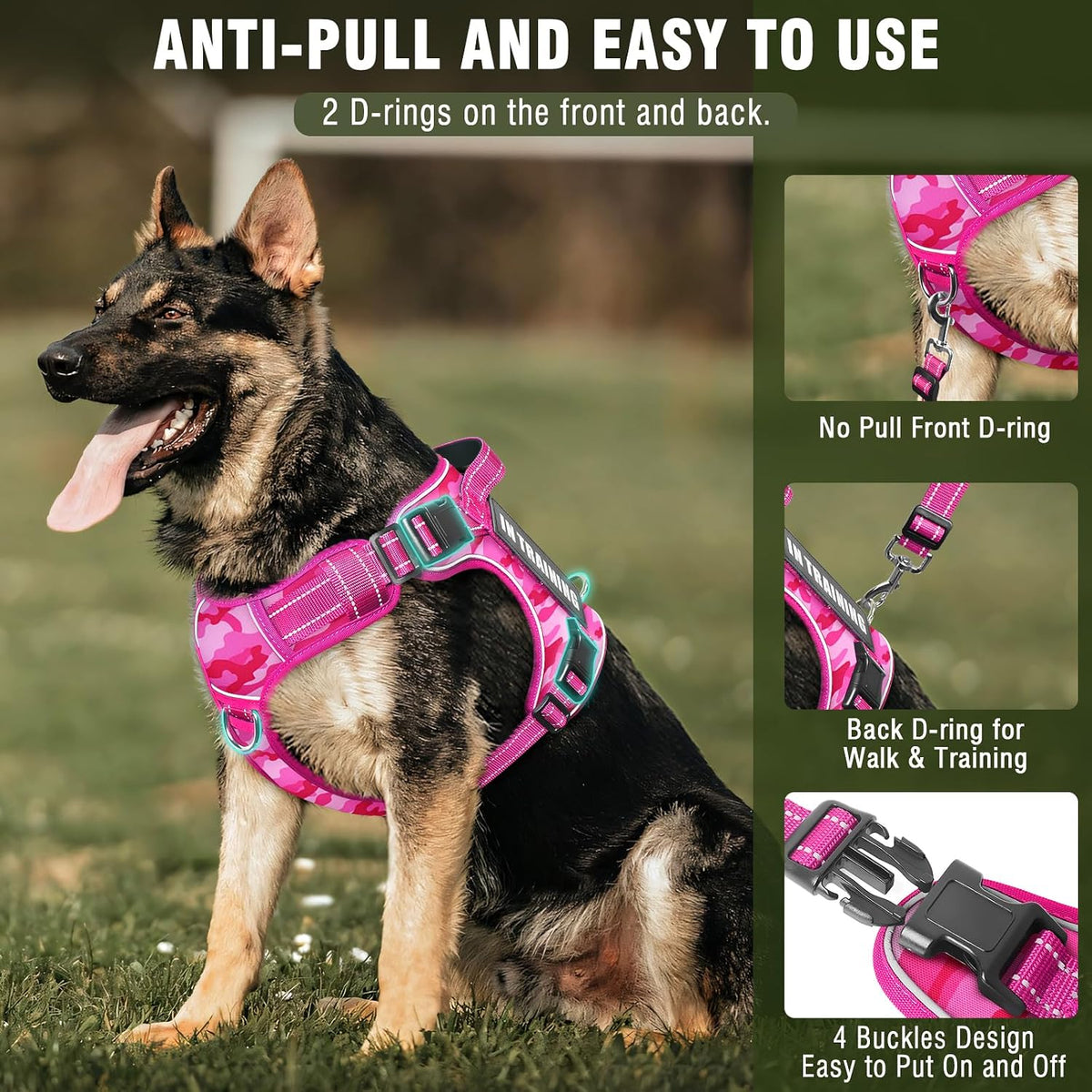 Tactical Dog Harness and Leash Set with 10 Patches for Large Dogs