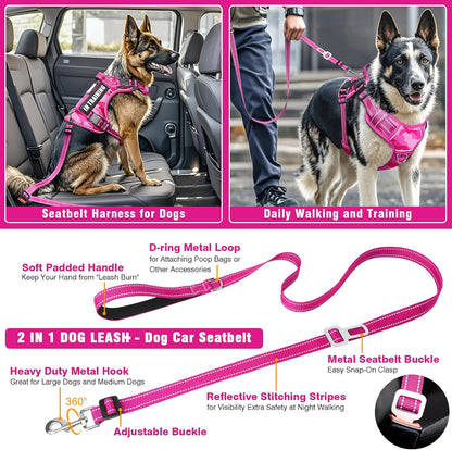 Tactical Dog Harness and Leash Set with 10 Patches for Large Dogs