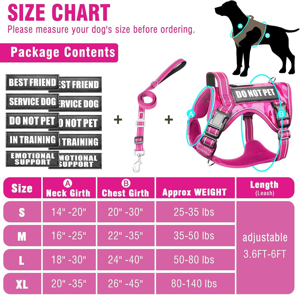 Tactical Dog Harness and Leash Set with 10 Patches for Large Dogs