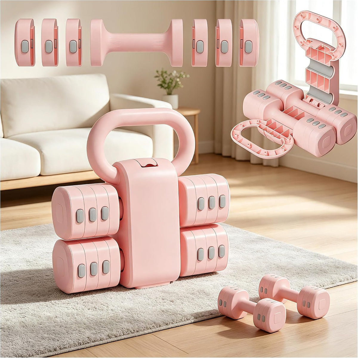 4‑in‑1 Adjustable Kettlebell Dumbbell Set 12 LBS Home Gym Weights for Women