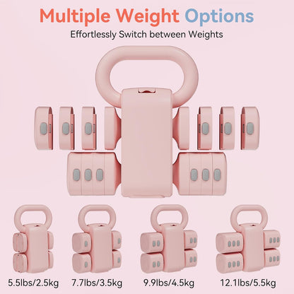 4‑in‑1 Adjustable Kettlebell Dumbbell Set 12 LBS Home Gym Weights for Women