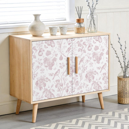 Blush Pink Toile Wallpaper Peel and Stick Floral Wallpaper with Birds Fruits 17.7''x118'' Self Adhesive Contact Paper Removable Chinoiserie Wall Paper for Girls Bedroom Nursery Powder Room