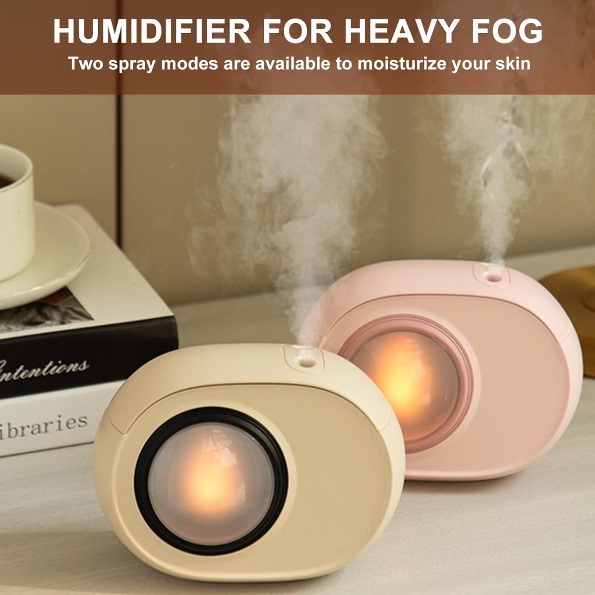 Humidifier for Bedroom, 400ml Desktop Fog Humidifiers, Essential Oil Diffuser with Dynamic Candlelight Flame Lamp, Suitable for Home, Travel & Plant Intelligent Anti Dry Burning Humidifier (Pink)