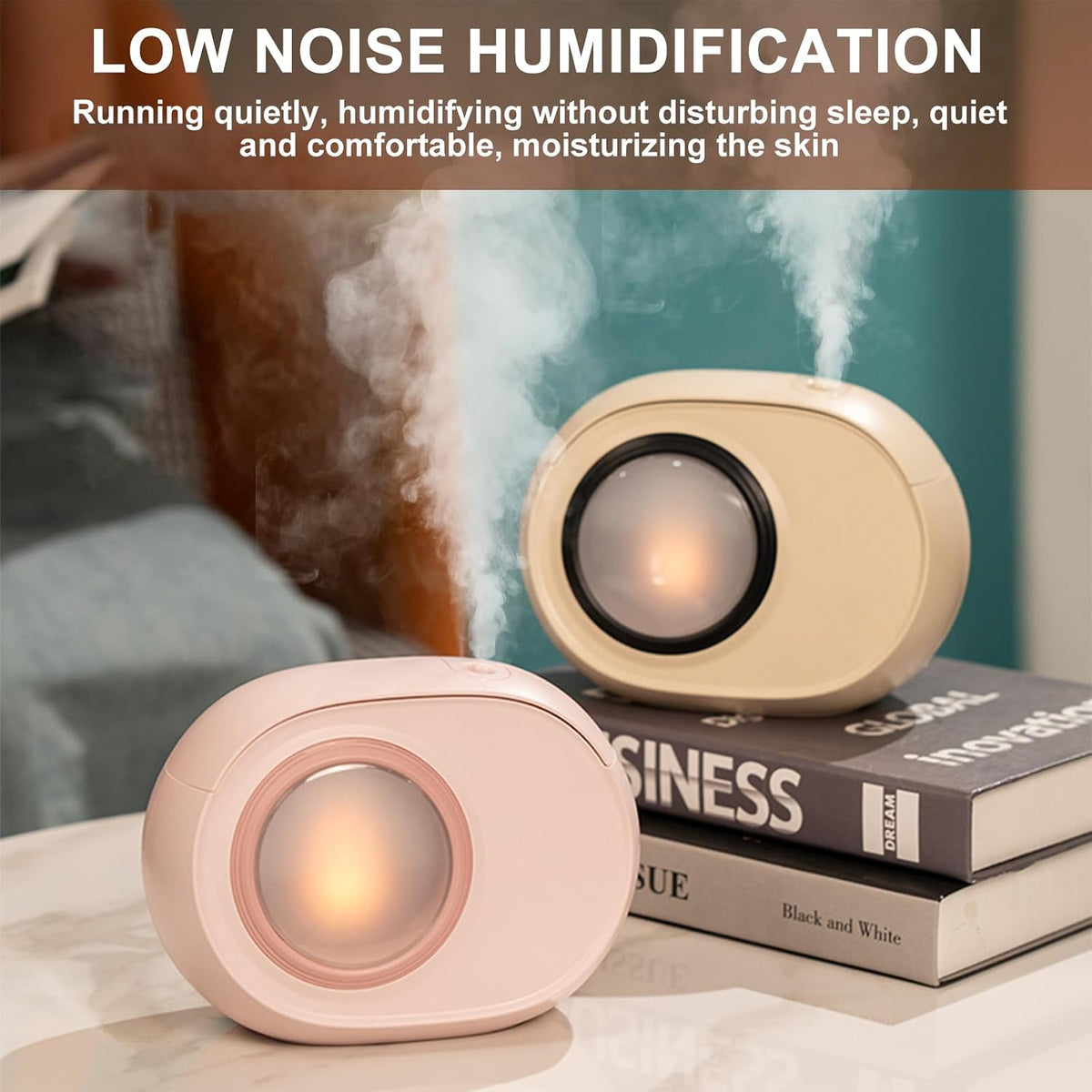Humidifier for Bedroom, 400ml Desktop Fog Humidifiers, Essential Oil Diffuser with Dynamic Candlelight Flame Lamp, Suitable for Home, Travel & Plant Intelligent Anti Dry Burning Humidifier (Pink)