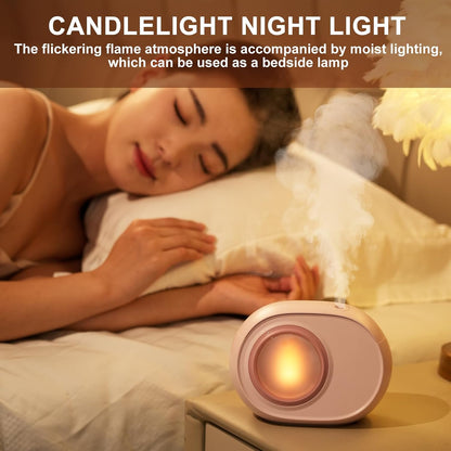 Humidifier for Bedroom, 400ml Desktop Fog Humidifiers, Essential Oil Diffuser with Dynamic Candlelight Flame Lamp, Suitable for Home, Travel & Plant Intelligent Anti Dry Burning Humidifier (Pink)