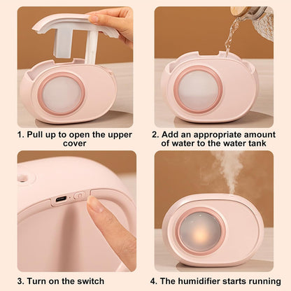 Humidifier for Bedroom, 400ml Desktop Fog Humidifiers, Essential Oil Diffuser with Dynamic Candlelight Flame Lamp, Suitable for Home, Travel & Plant Intelligent Anti Dry Burning Humidifier (Pink)