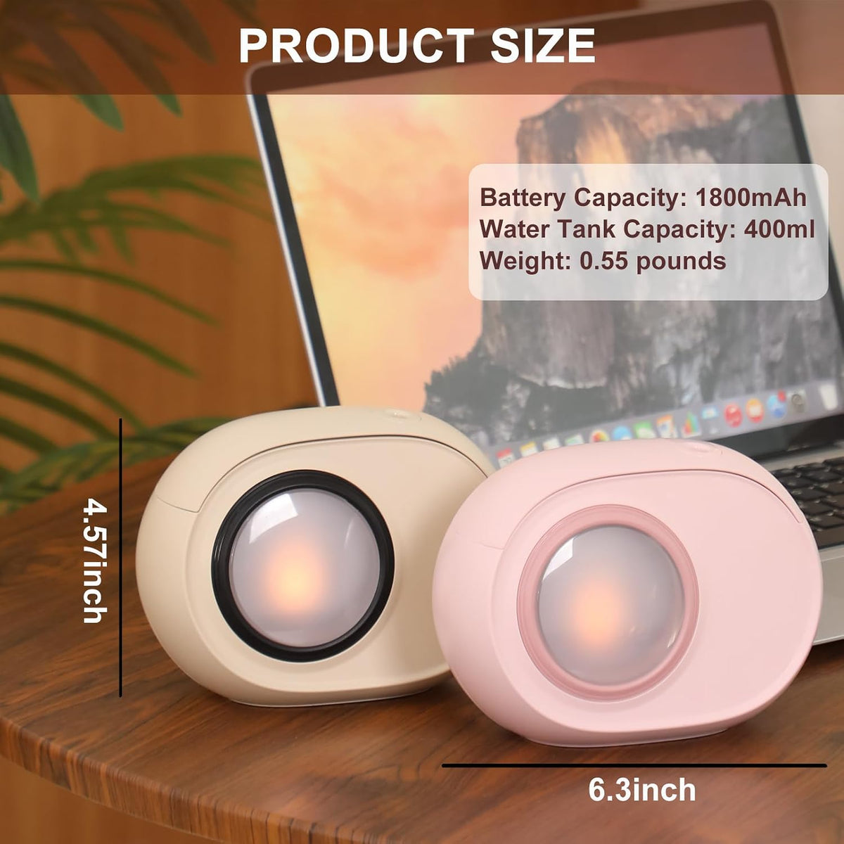 Humidifier for Bedroom, 400ml Desktop Fog Humidifiers, Essential Oil Diffuser with Dynamic Candlelight Flame Lamp, Suitable for Home, Travel & Plant Intelligent Anti Dry Burning Humidifier (Pink)