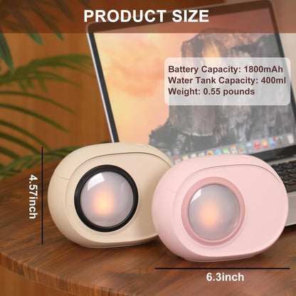 Humidifier for Bedroom, 400ml Desktop Fog Humidifiers, Essential Oil Diffuser with Dynamic Candlelight Flame Lamp, Suitable for Home, Travel & Plant Intelligent Anti Dry Burning Humidifier (Pink)