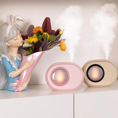 Humidifier for Bedroom, 400ml Desktop Fog Humidifiers, Essential Oil Diffuser with Dynamic Candlelight Flame Lamp, Suitable for Home, Travel & Plant Intelligent Anti Dry Burning Humidifier (Pink)
