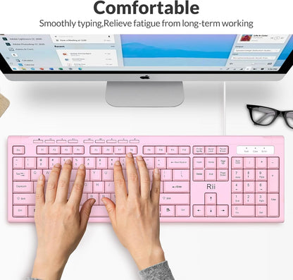 RK907 Ultra-Slim Compact USB Wired Keyboard for MAC and PC-Pink