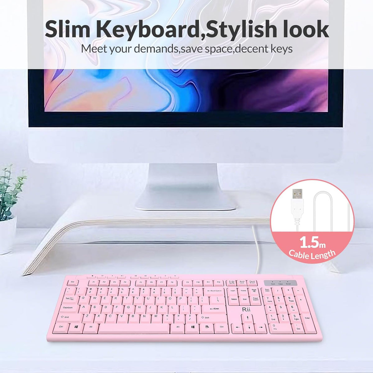 RK907 Ultra-Slim Compact USB Wired Keyboard for MAC and PC-Pink