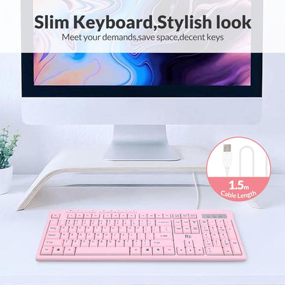 RK907 Ultra-Slim Compact USB Wired Keyboard for MAC and PC-Pink