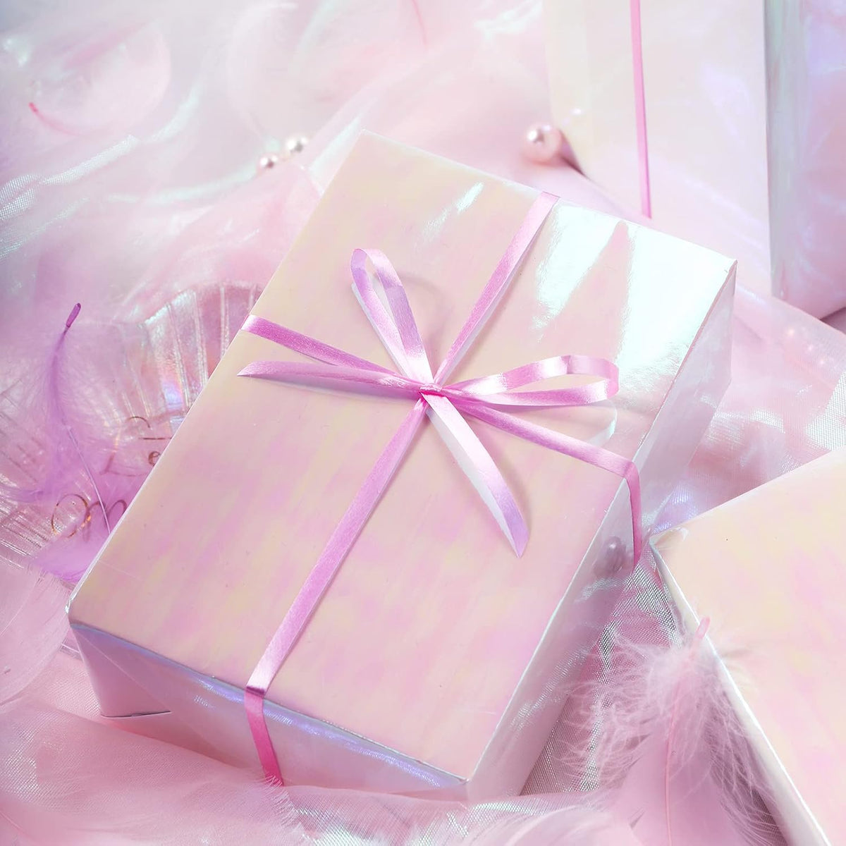 Pink Wrapping Paper Roll - Holographic Iridescent Wrapping Paper for Birthday, Valentine's, Mother's Day, Holiday - 17 inches x 32.8 Feet (47.23 sq.ft.)