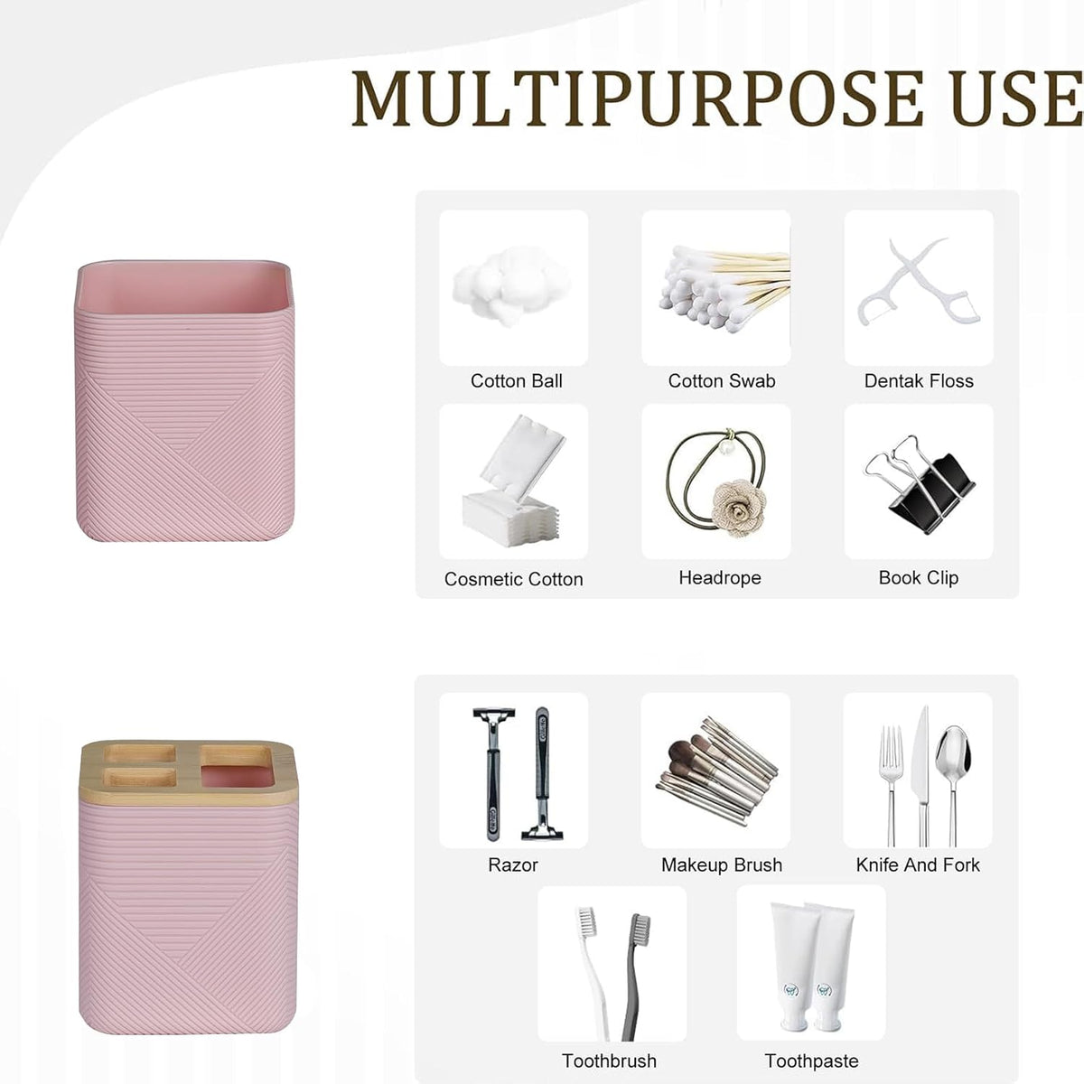 Bamboo Bathroom Accessories Set 6 Piece Bath Ensemble（Pink）
