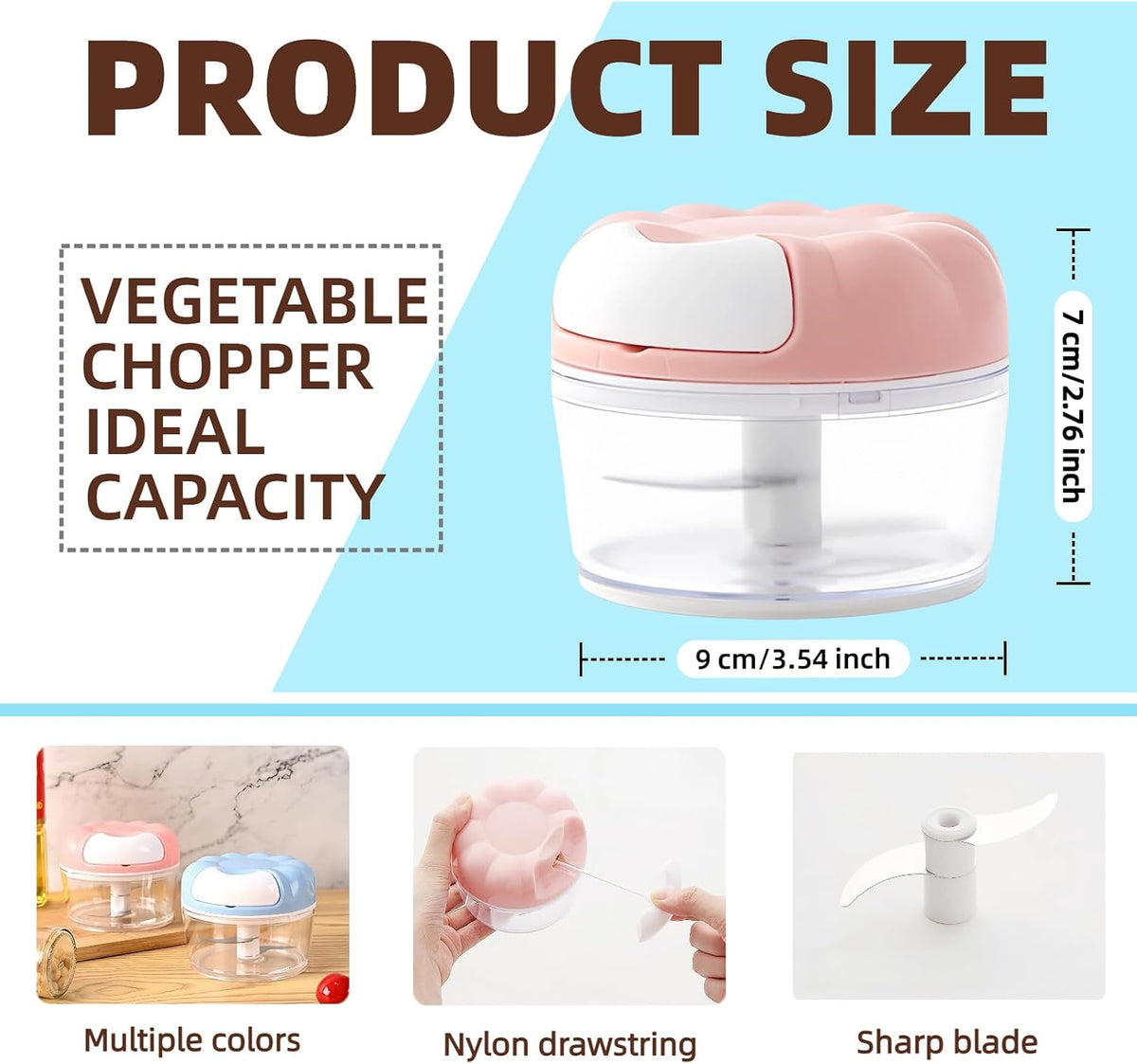 Mini Manual Food Processor Vegetable Chopper,Portable Hand Pull String Onion Chopper for Veggies, Fruits, Garlic, Nuts, Herbs, Ice cube,Cooking Gadgets & Kitchen Essentials,160ml (Pink)