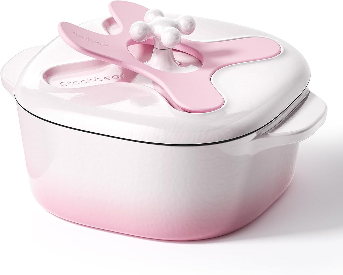 5 Quart Enameled Cast Iron Dutch Oven Pot with Lid, Oval, Cream Pink White