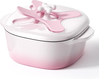 5 Quart Enameled Cast Iron Dutch Oven Pot with Lid, Oval, Cream Pink White