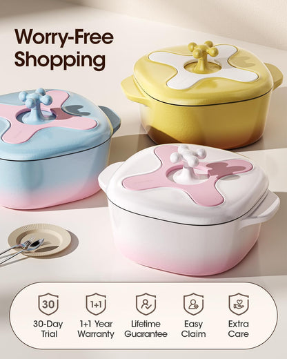 5 Quart Enameled Cast Iron Dutch Oven Pot with Lid, Oval, Cream Pink White