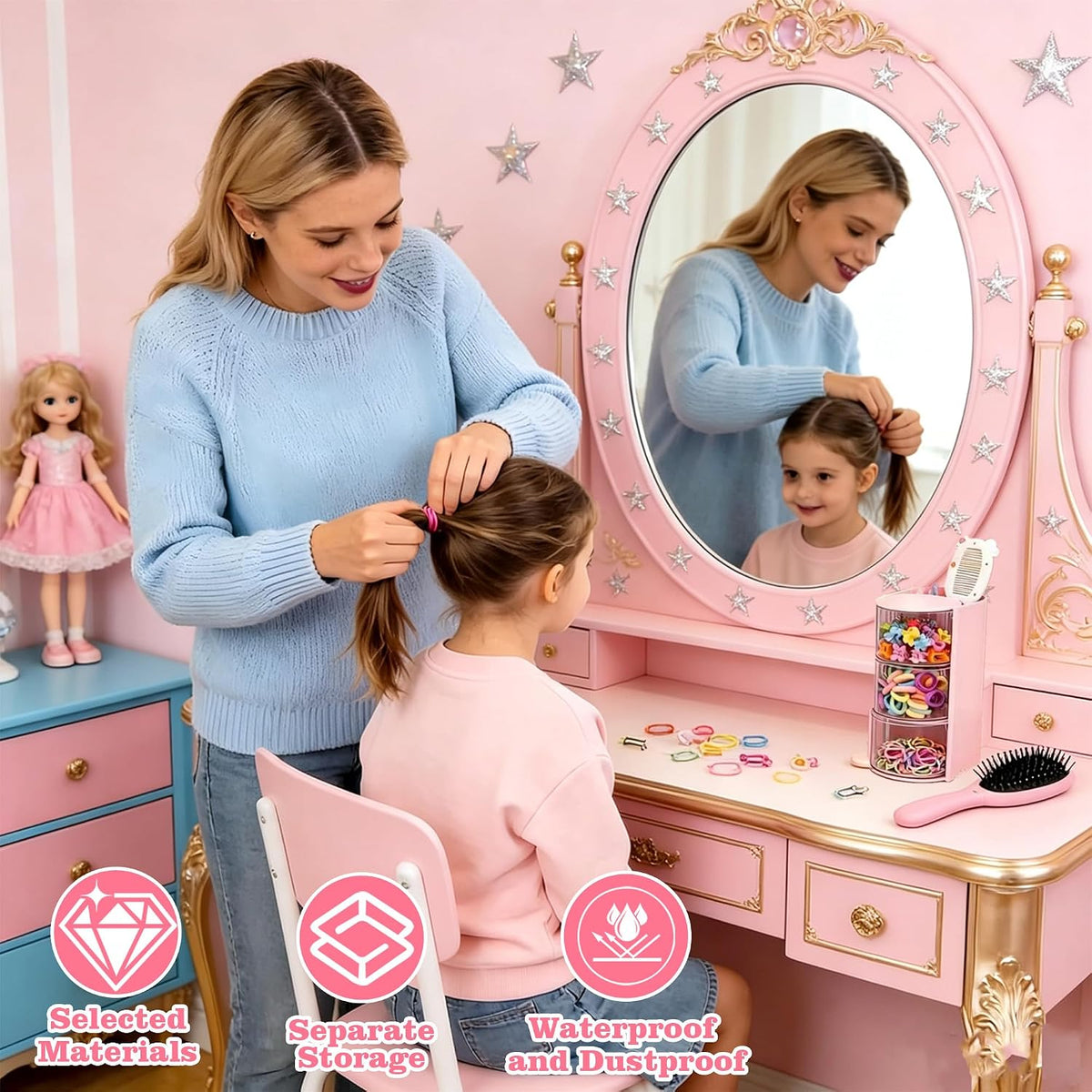 Azurphoric with Hair Brush Holder(Pink, 3-Layer)