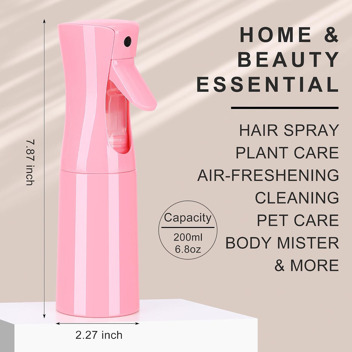 (Pink Hair Mister Spray Bottle，Spray Water Bottle Fine Mist Refillable Plants（6.8OZ /200ML） Barber，Showering Pets, Plants, travel, Ironing and Cleaning ﻿ ﻿ ﻿(Continuous Spray)