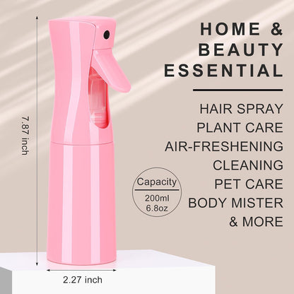 (Pink Hair Mister Spray Bottle，Spray Water Bottle Fine Mist Refillable Plants（6.8OZ /200ML） Barber，Showering Pets, Plants, travel, Ironing and Cleaning ﻿ ﻿ ﻿(Continuous Spray)
